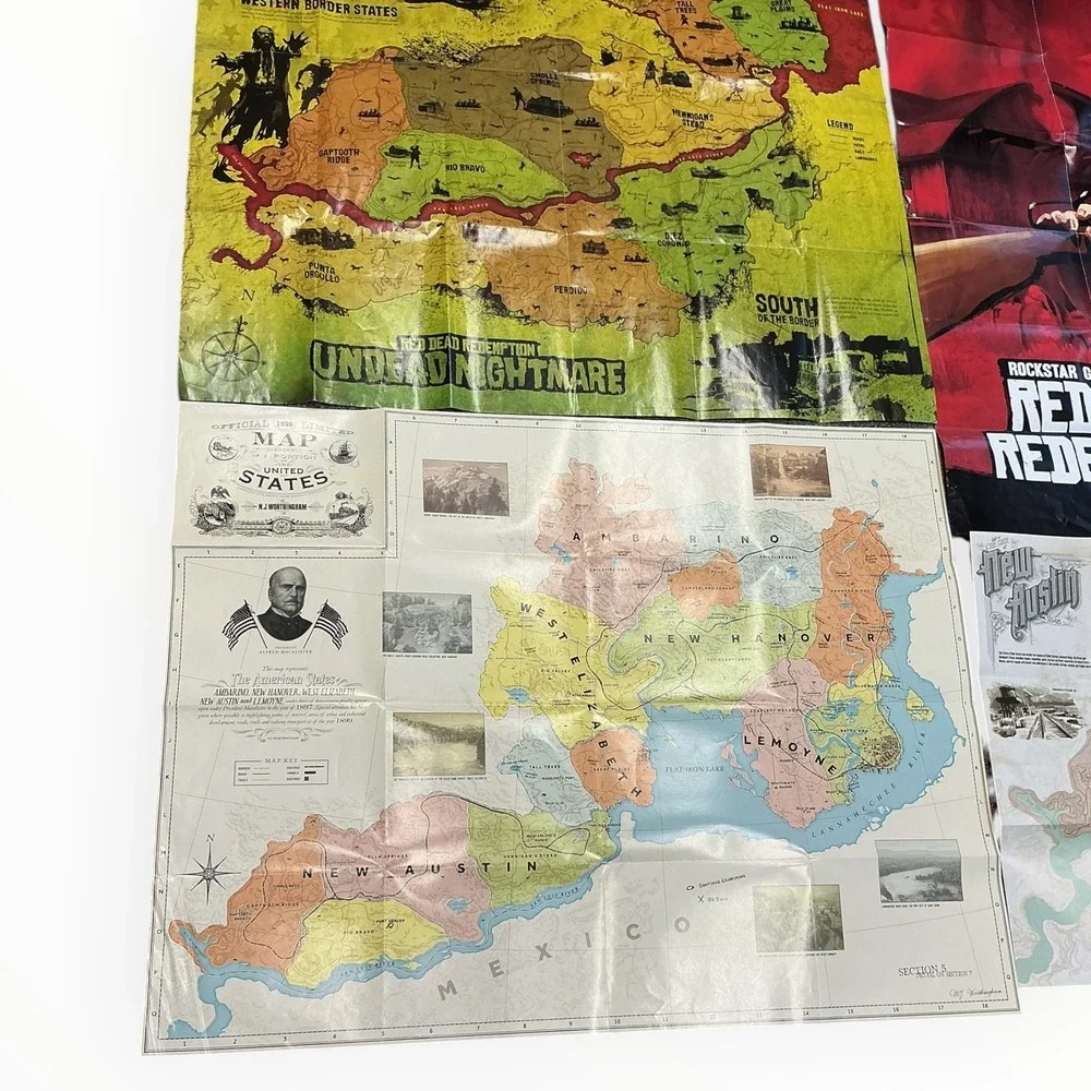 Red Dead Redemption RDR RDR2 Undead Nightmare Maps Posters Lot of 4 Rockstar